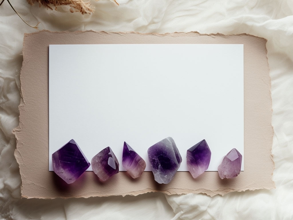 Elegant Amethyst Crystals on Minimalist White Card Mockup