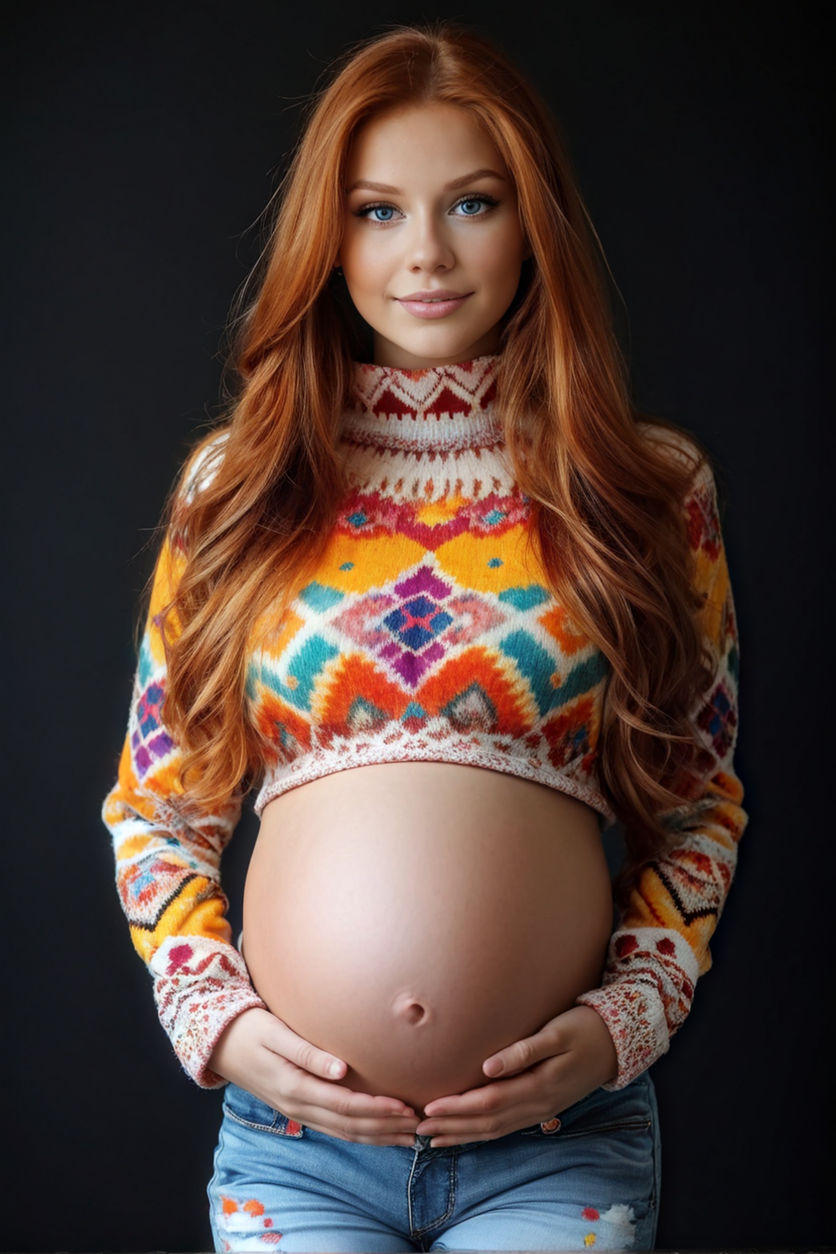 chubby redhead girl with huge pot belly