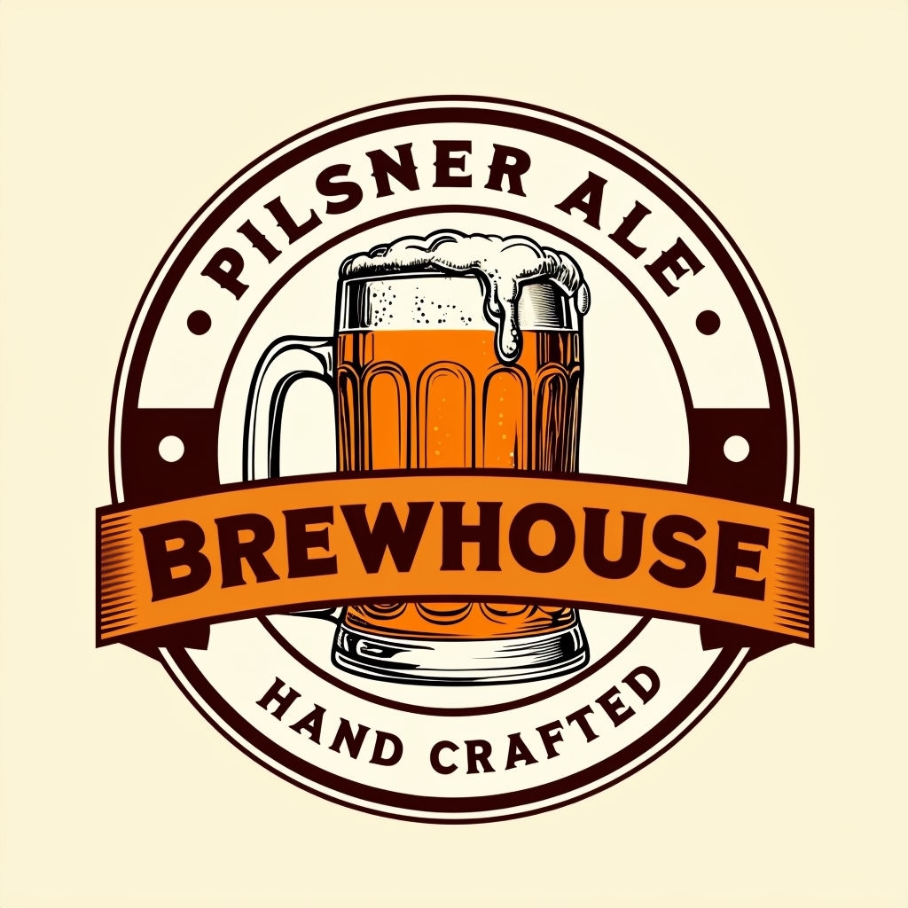 Vintage Circular Beer Mug Logo for Brewhouse Brewery