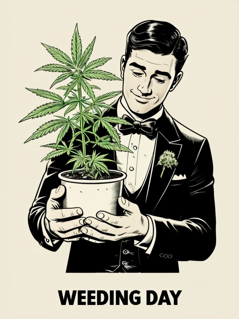 Vintage Comic Illustration of Well-Groomed Man with Cannabis Poster