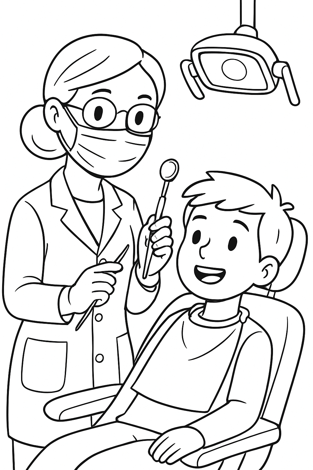 Friendly Dental Scene with Dentist and Patient Coloring Page