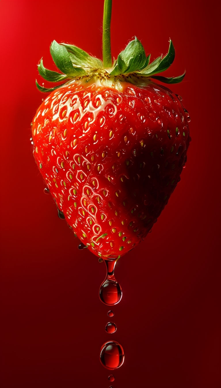 Hyperrealistic Close-Up of Glistening Strawberry Mobile Wallpaper