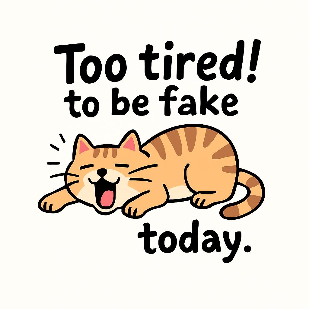 Happy Orange Tabby Cat Illustration with Humorous Text Sticker