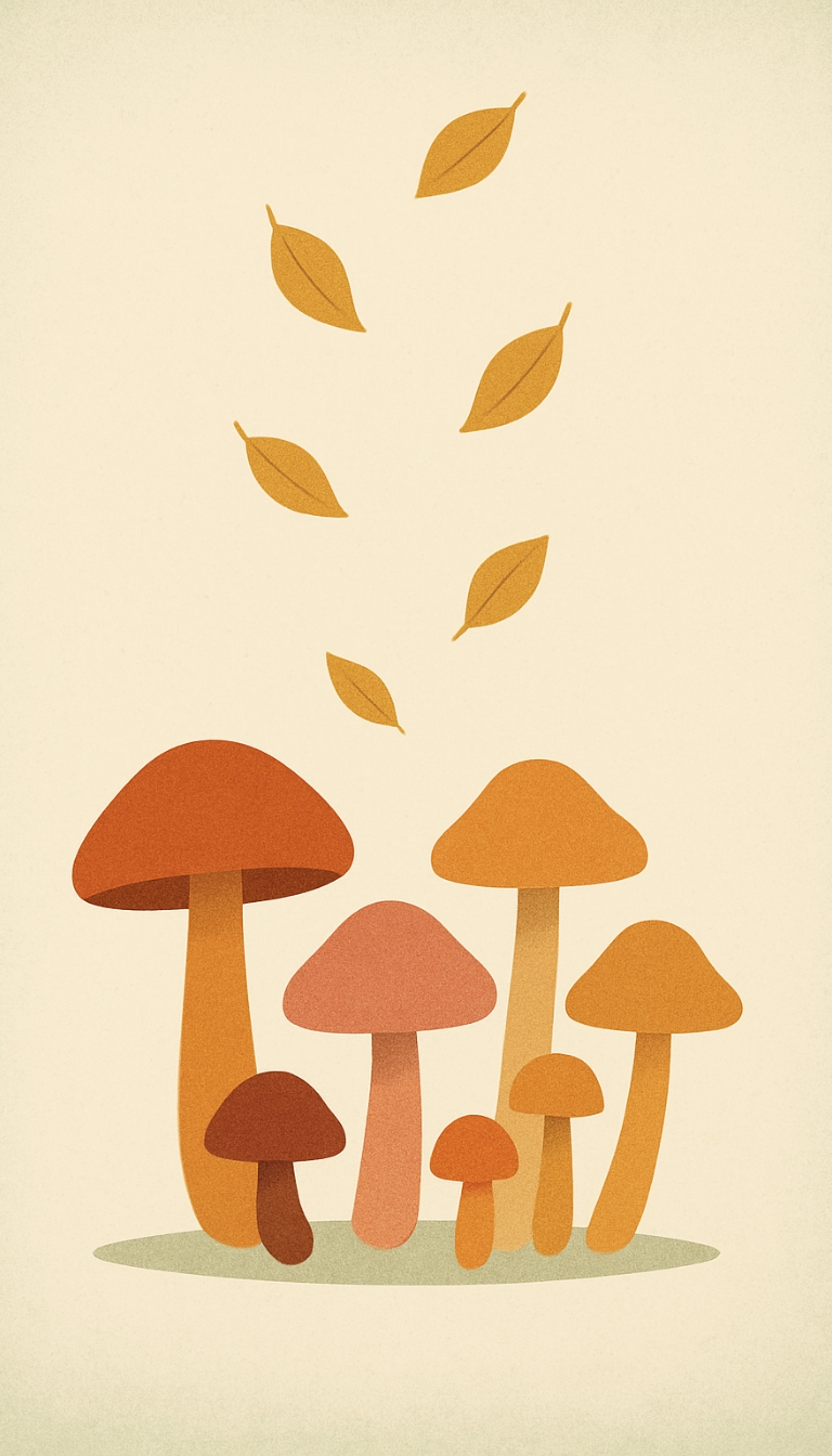 Minimalist Autumn Mushroom and Leaf Illustration Phone Case Cover