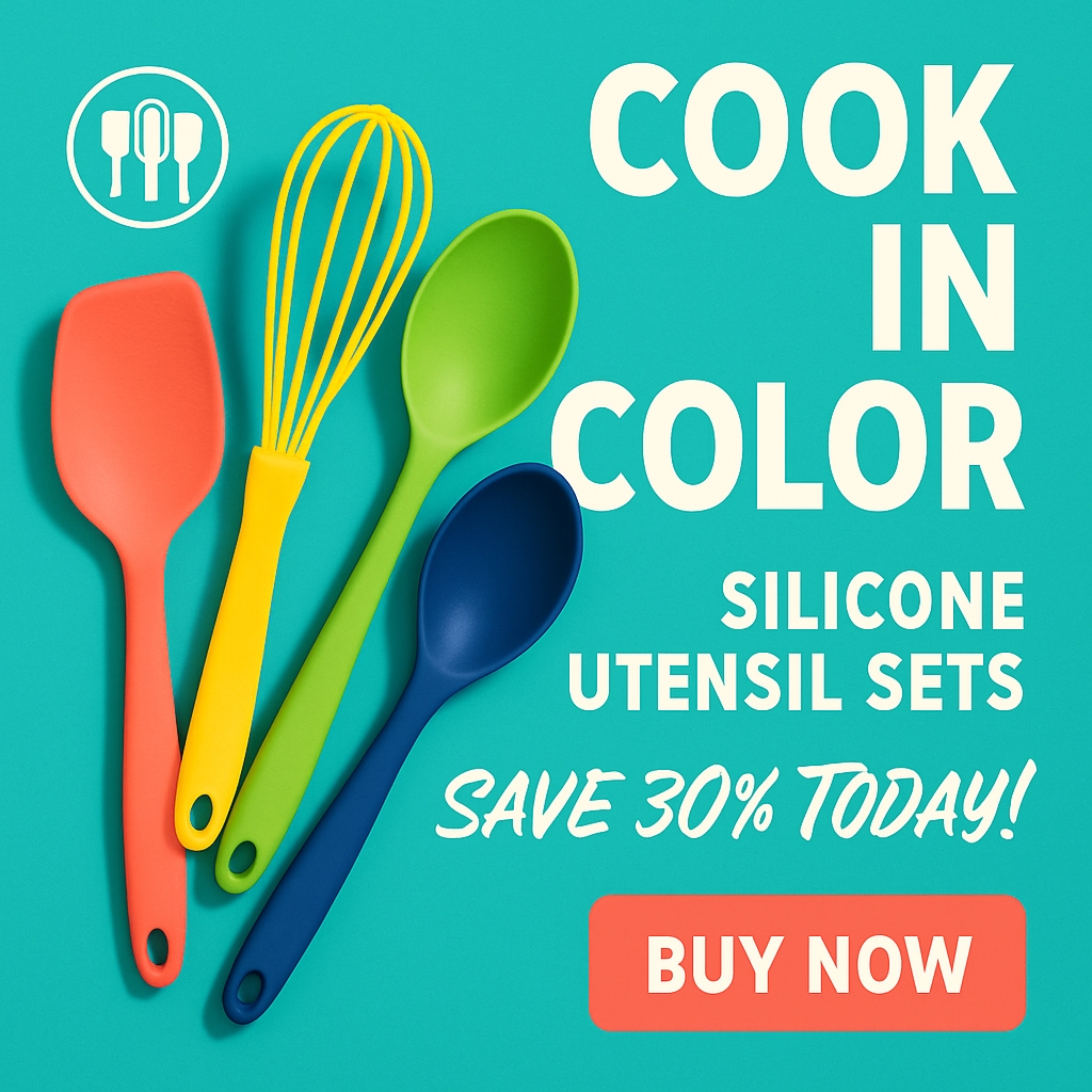Vibrant Silicone Kitchen Utensil Set Promotional Banner Ads