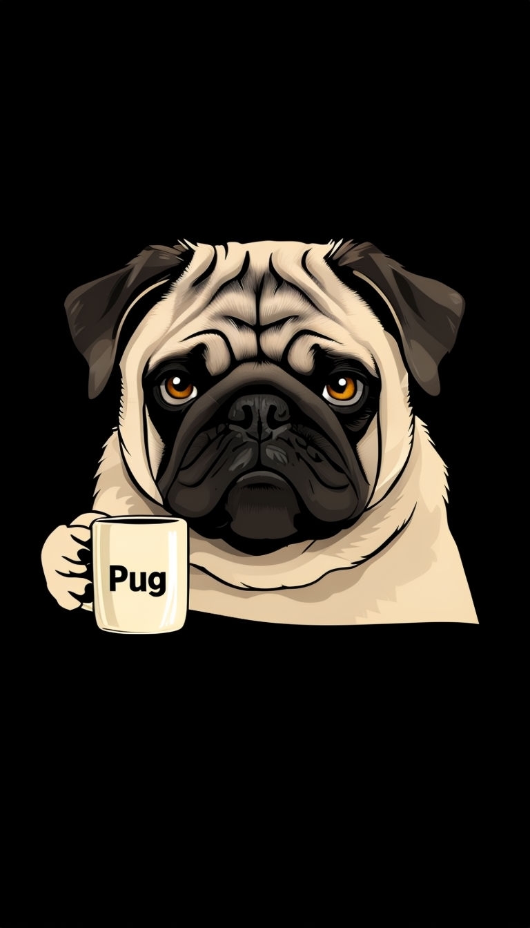 Serious Pug with Mug Minimalist Illustration Phone Case Cover