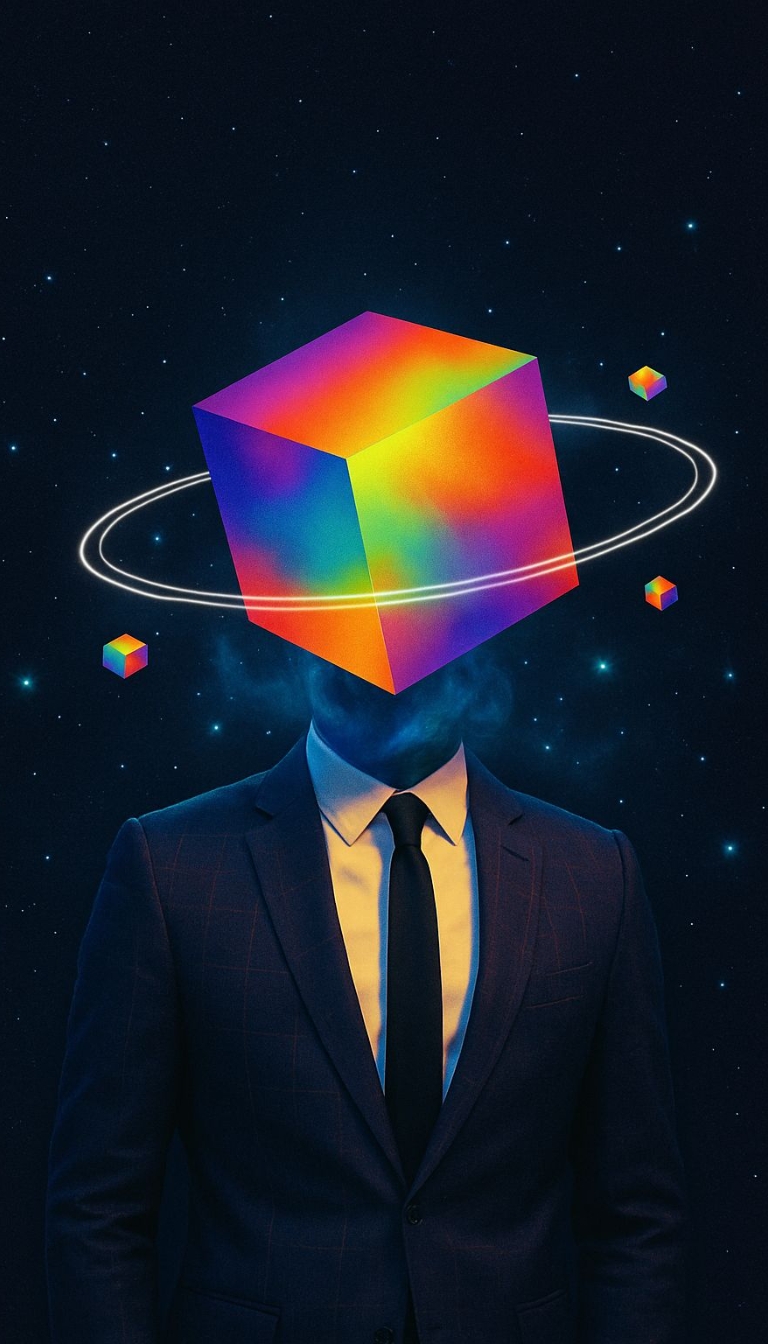 Surreal Colorful Cubic Head with Cosmic Background Mobile Wallpaper