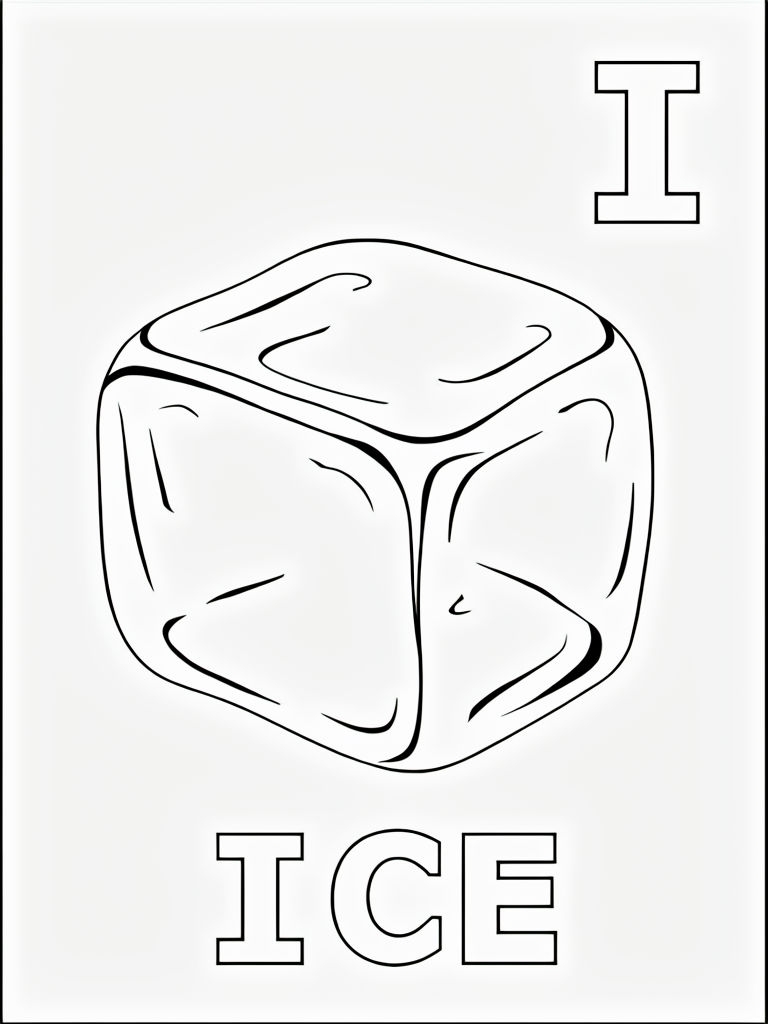 Ice Cube Coloring Page for Kids Featuring Letter I