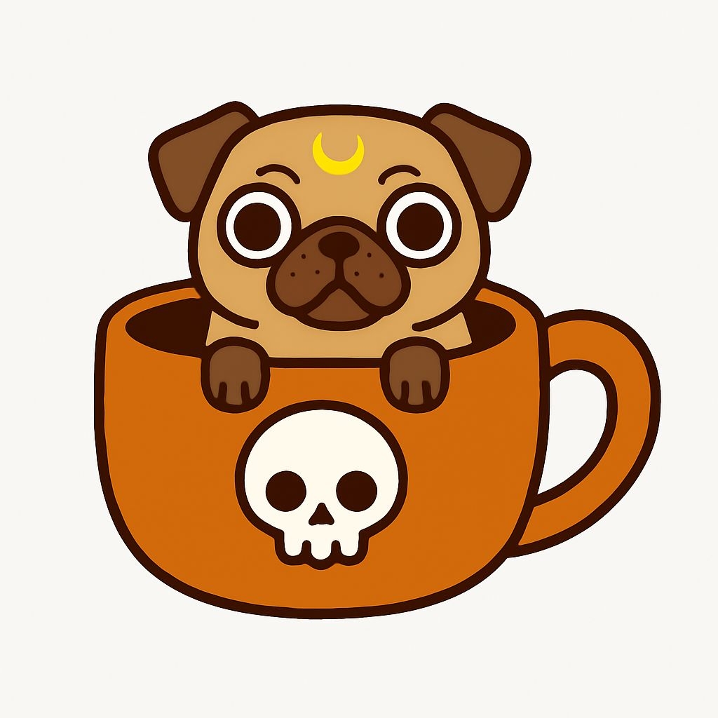 Cute Beige Pug in Orange Coffee Cup Cartoon Sticker