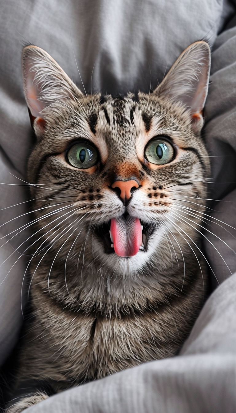 Playful Tabby Cat Close-Up Photography Art