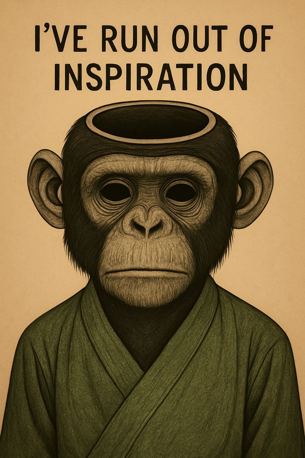 Surreal Chimpanzee with Hollow Head and Inspirational Quote Art