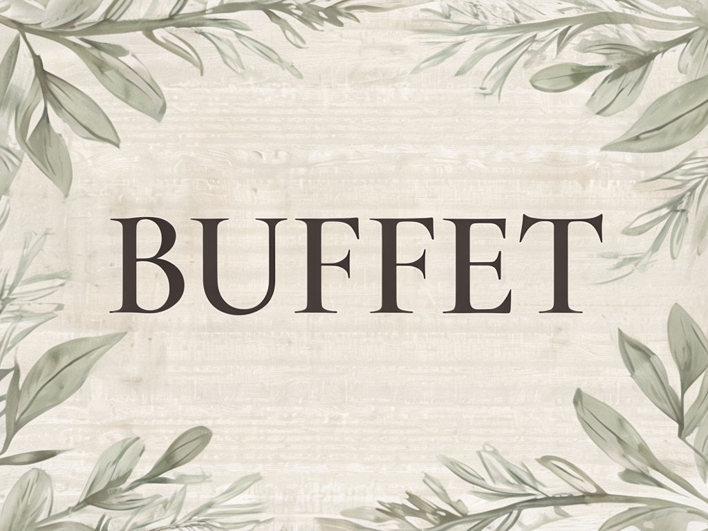 Warm Buffet Table Sign with Greenery Illustrations Signs