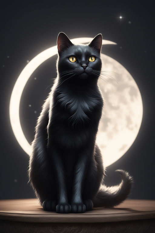 A black cat with a crescent moon tail! They have glowing whi... by ...