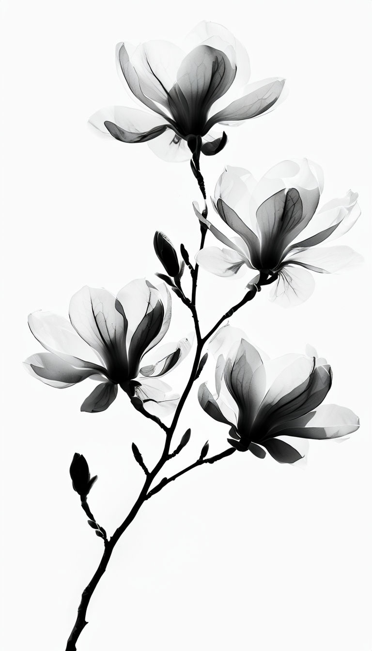 Ethereal Black and White Magnolia Flower Art Print Mobile Wallpaper