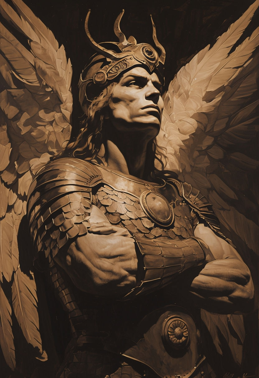 Majestic Angelic Warrior with Ornate Armor Dramatic Art Poster