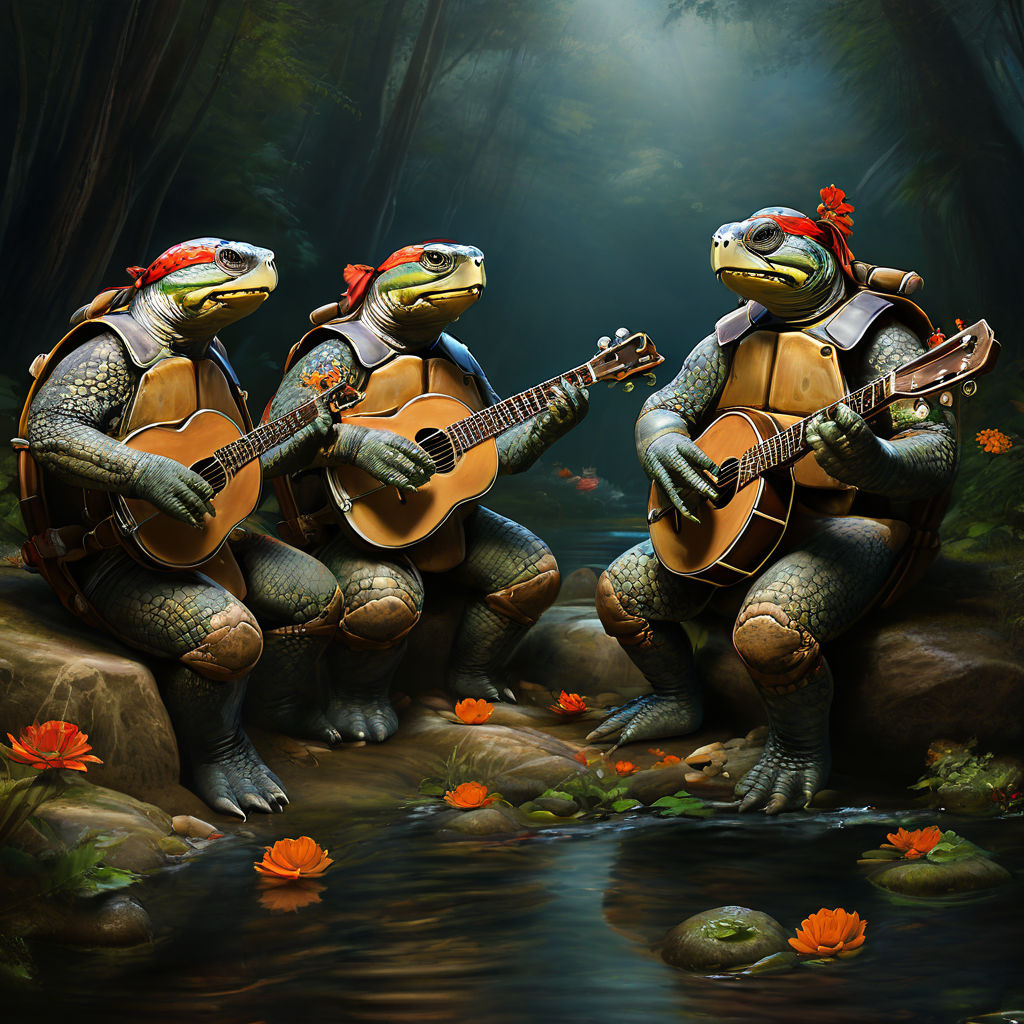 Turtles playing banjos by Lil Bump Playground