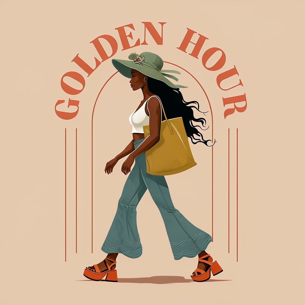 Stylish Woman with Mustard Tote Bag Golden Hour T-Shirt