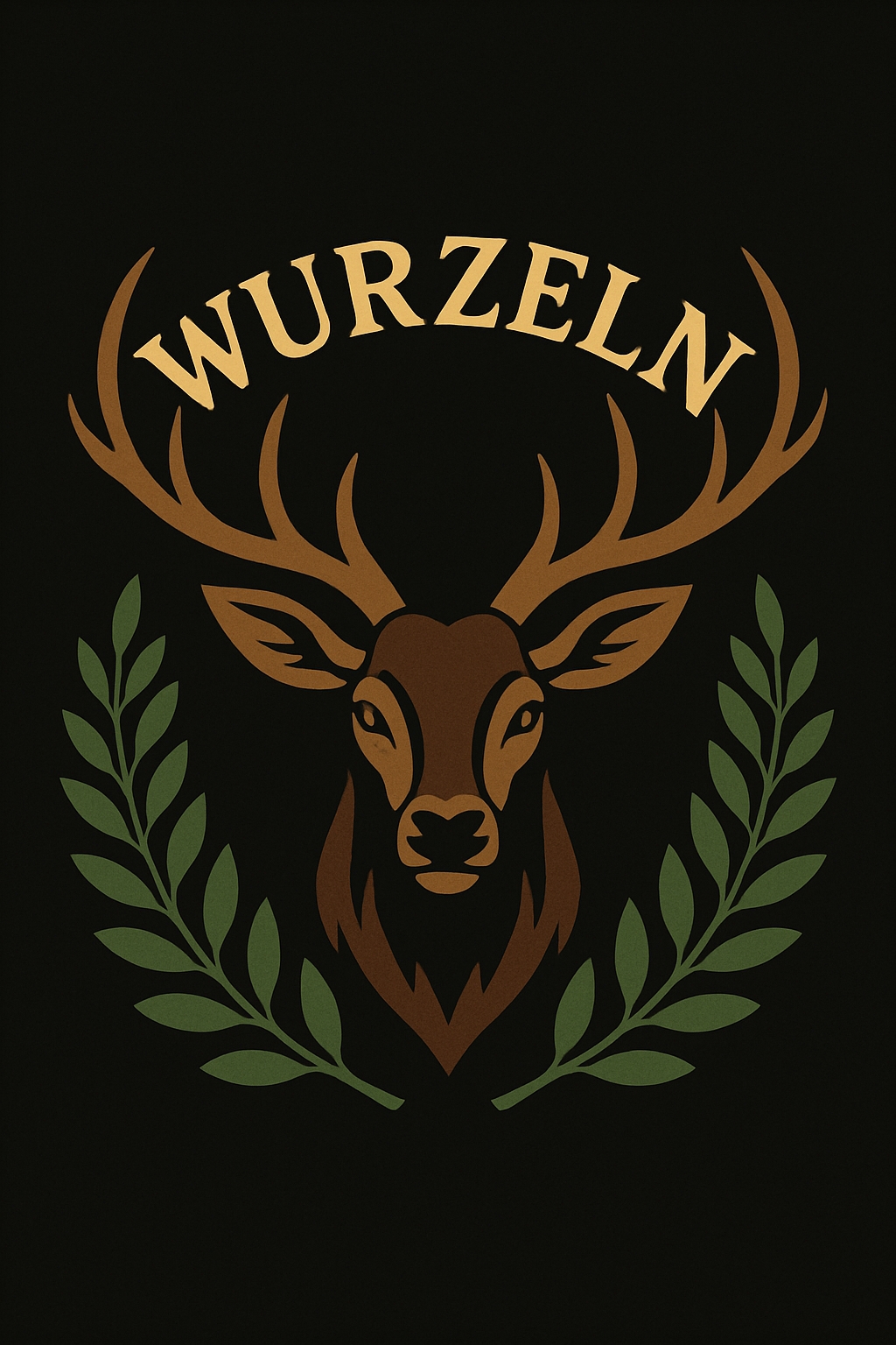 Stylized Deer Head with Wurzeln Text and Laurel Wreaths T-Shirt