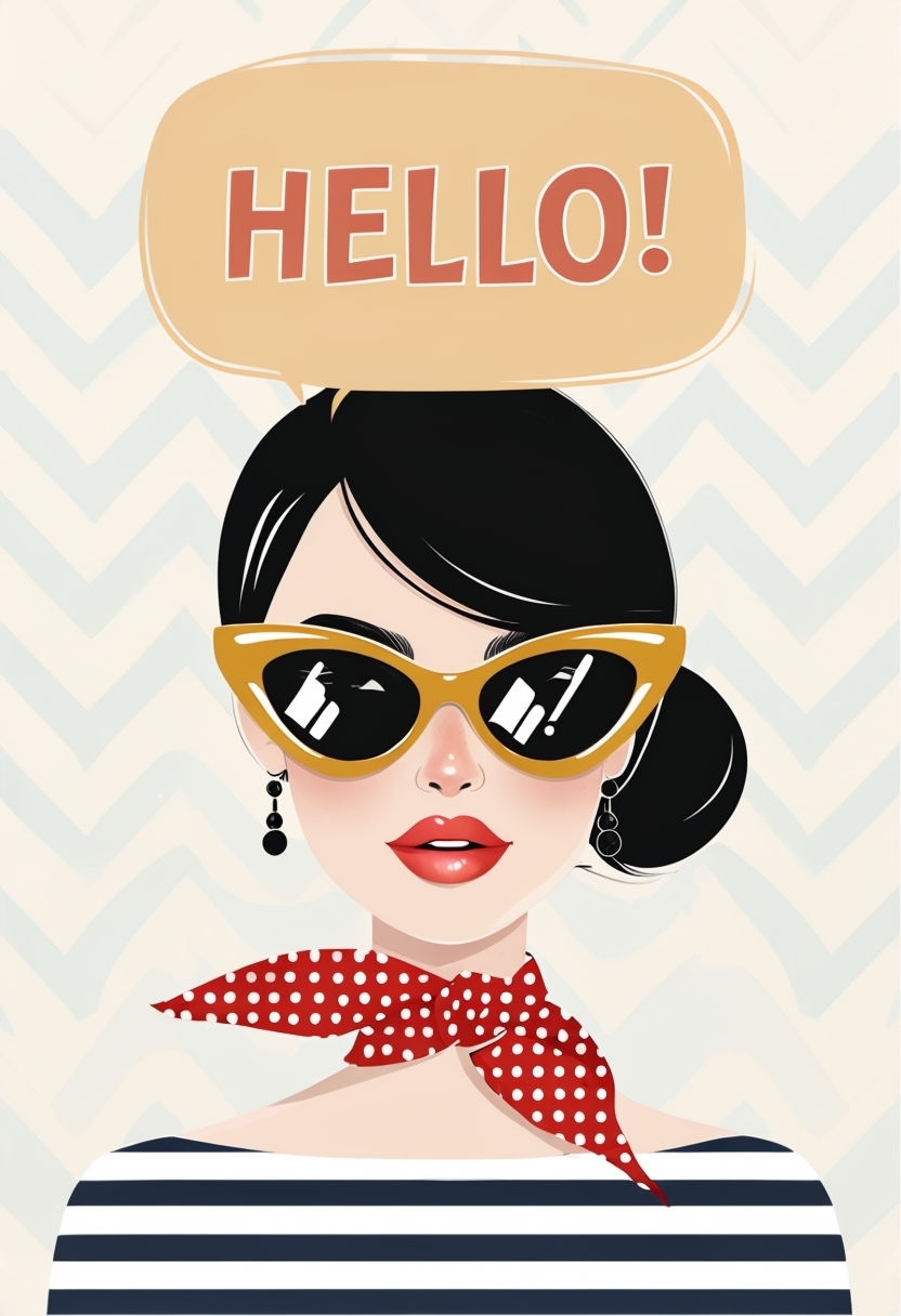 Chic Woman with Mustard Sunglasses and Polka Dot Scarf Art