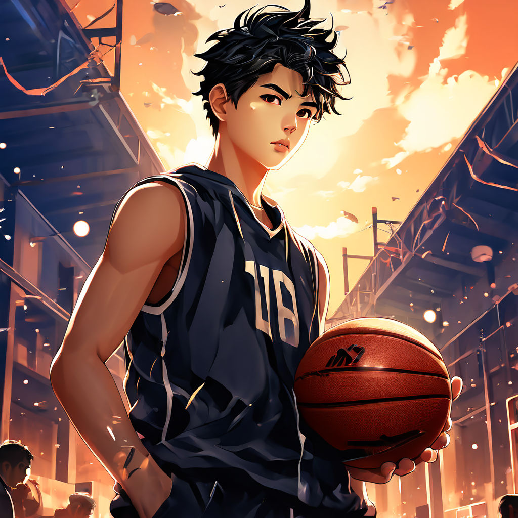 holding a basketball in his left hand，anime