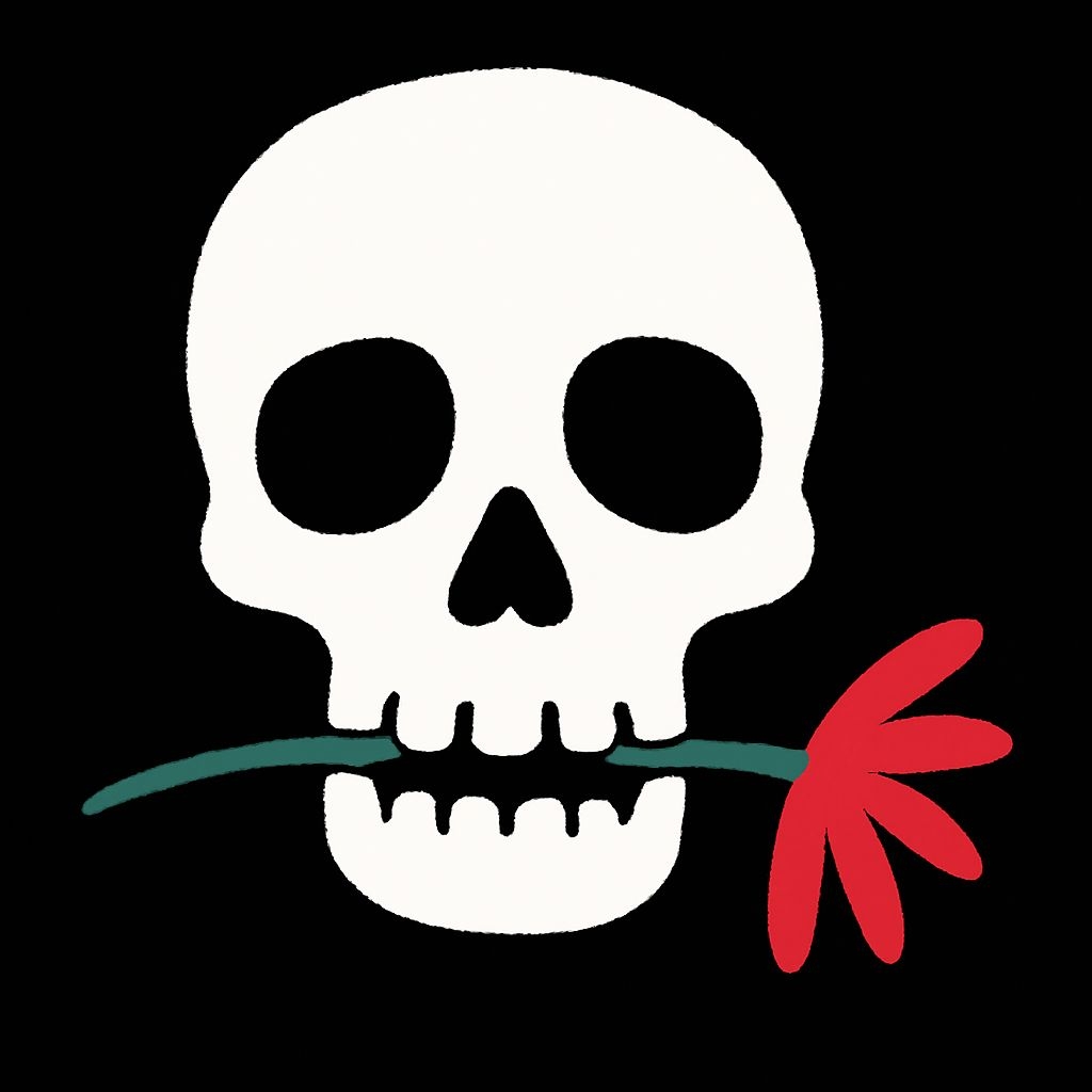 Minimalist Skull with Green Stem and Red Flower T-Shirt