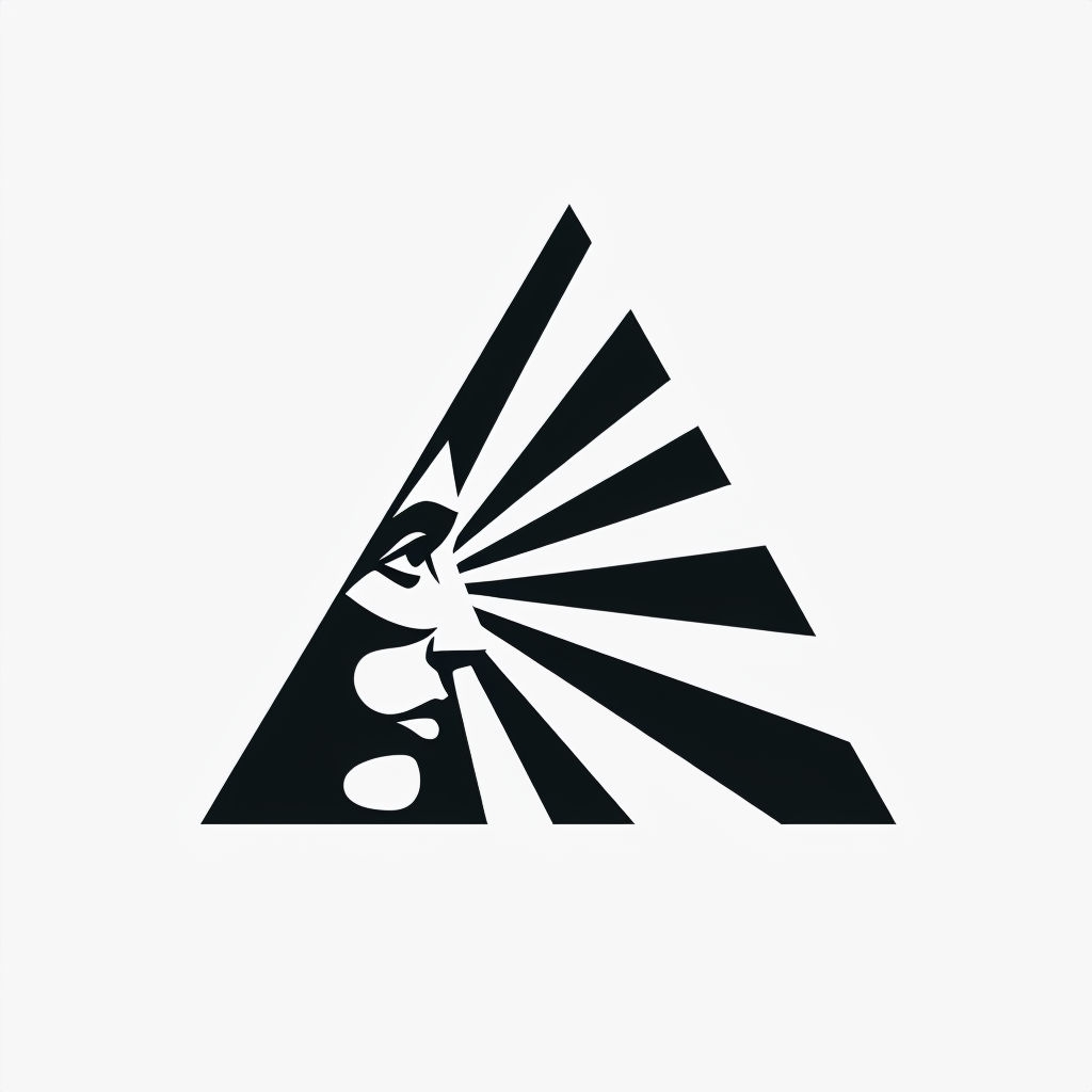 Minimalist Black Triangle Face Logo with Radiating Rays