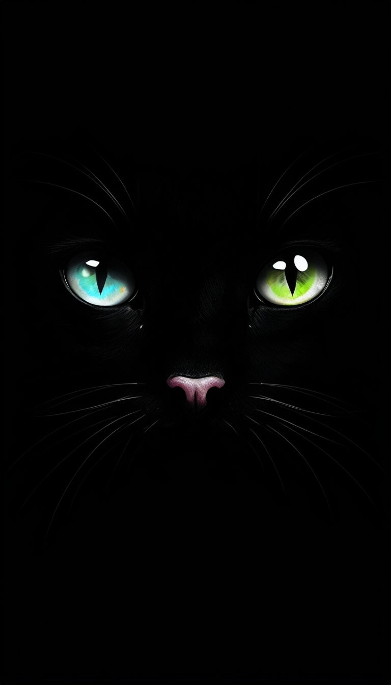 Enigmatic Black Cat Face with Luminous Green Eyes Mobile Wallpaper