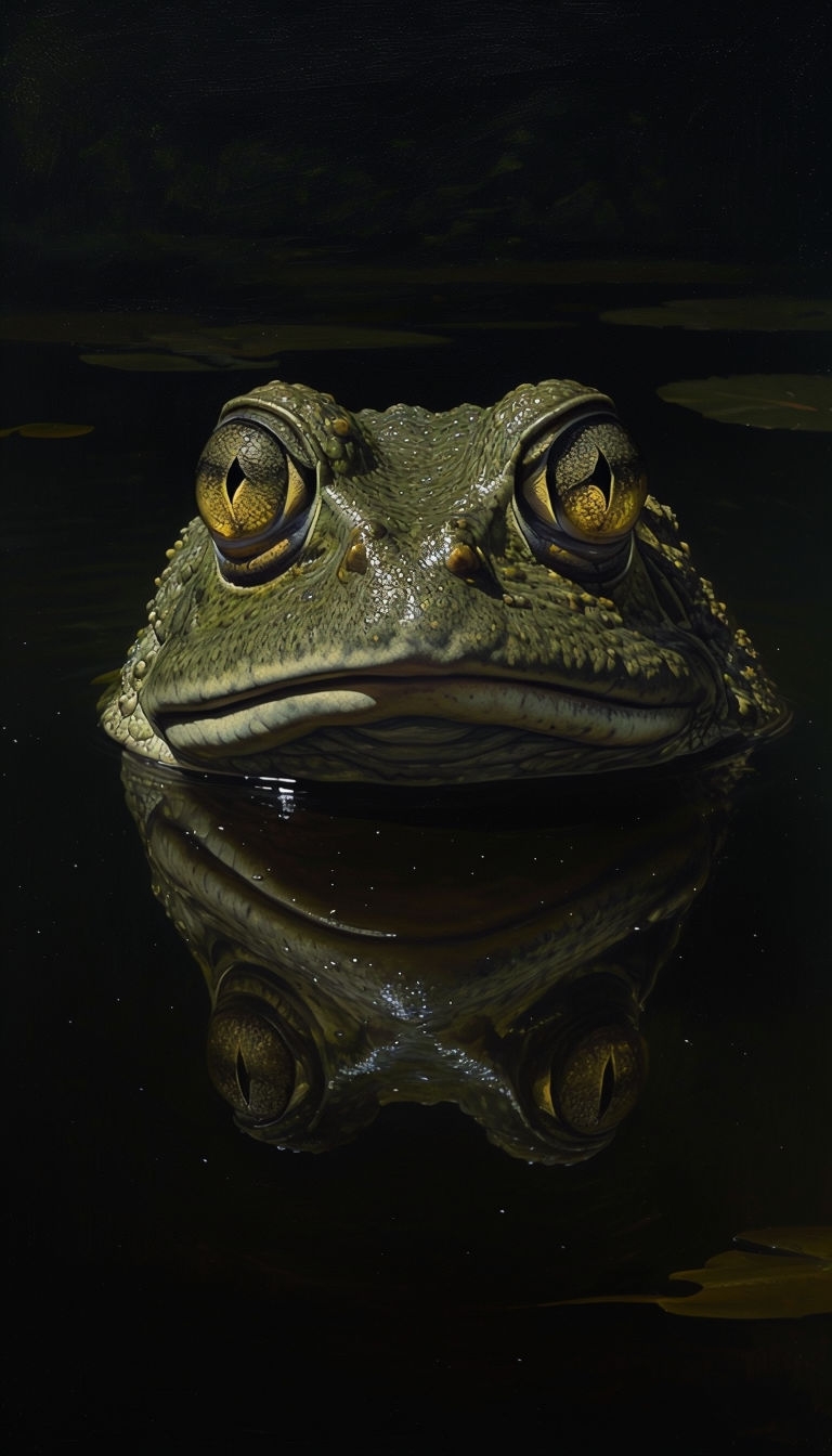 Ominous Giant Amphibian Rising from Dark Pond Mobile Wallpaper