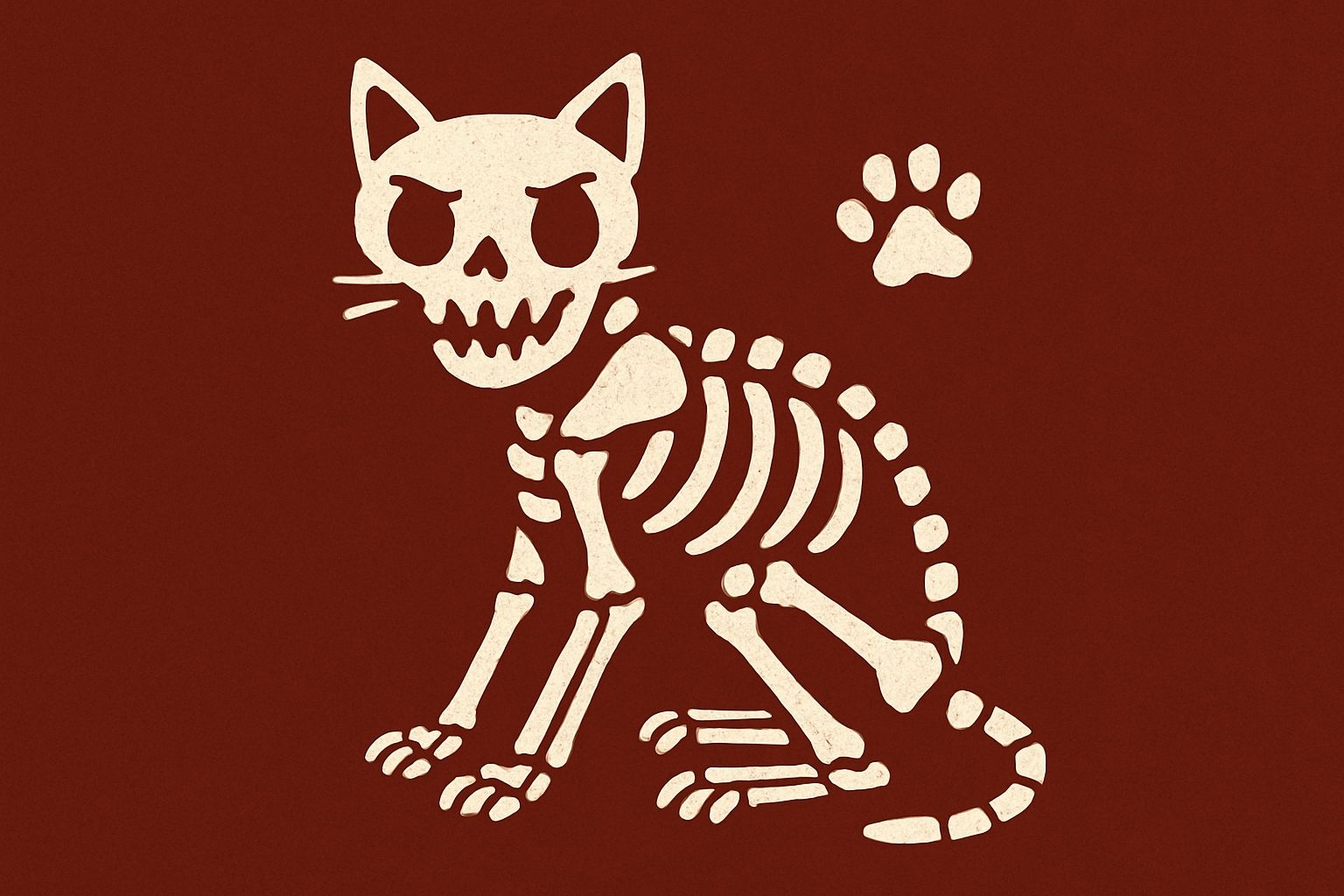 Stylized Cat Skeleton Illustration for Whimsical Halloween Art