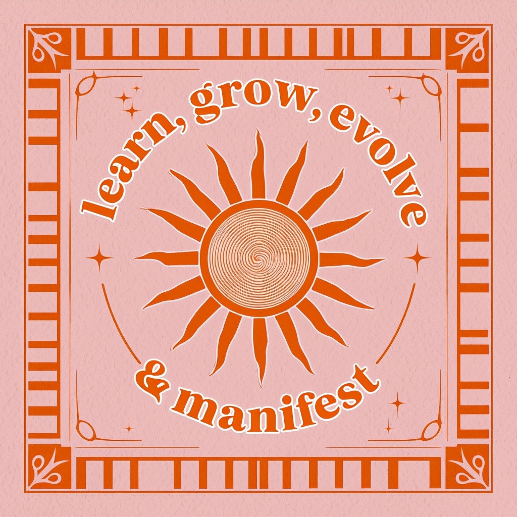 Motivational Orange Sun with Spirals and Growth Text Pattern Seamless Patterns