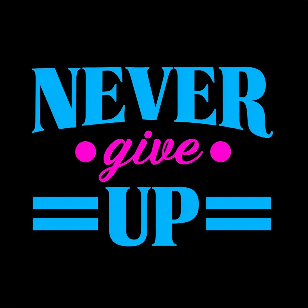 Never Give Up Motivational Typography Design T-Shirt