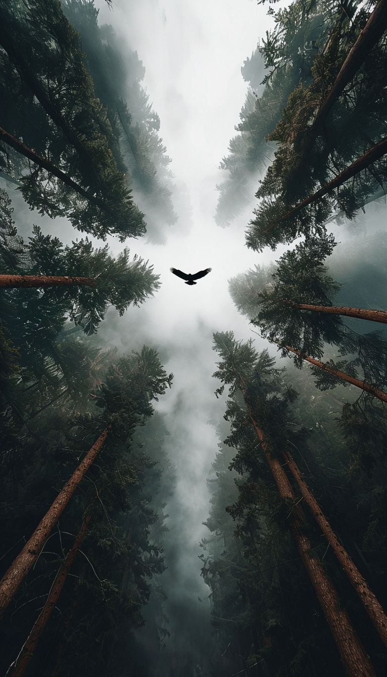 Majestic Eagle Soaring Through Dense Forest Photography Mobile Wallpaper