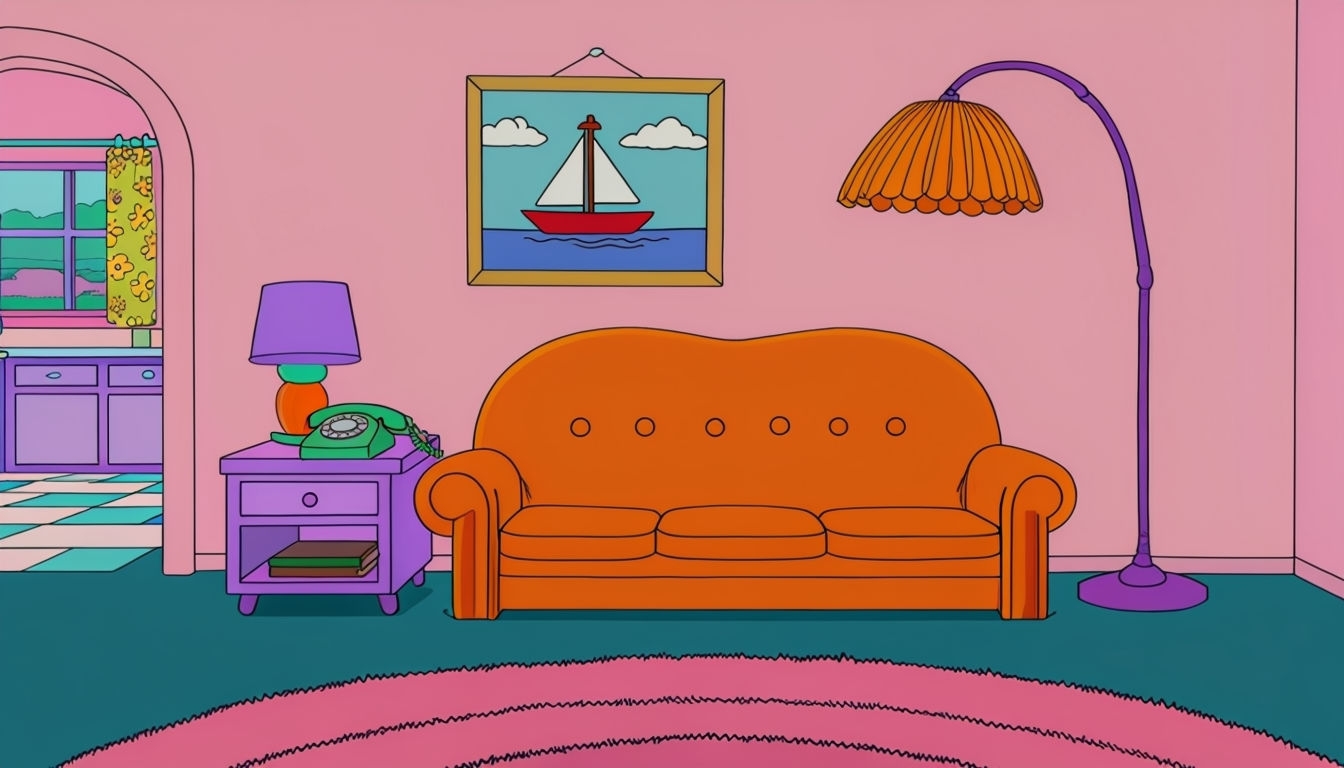 Cheerful Cartoon Living Room Scene Art for Home Decor Poster