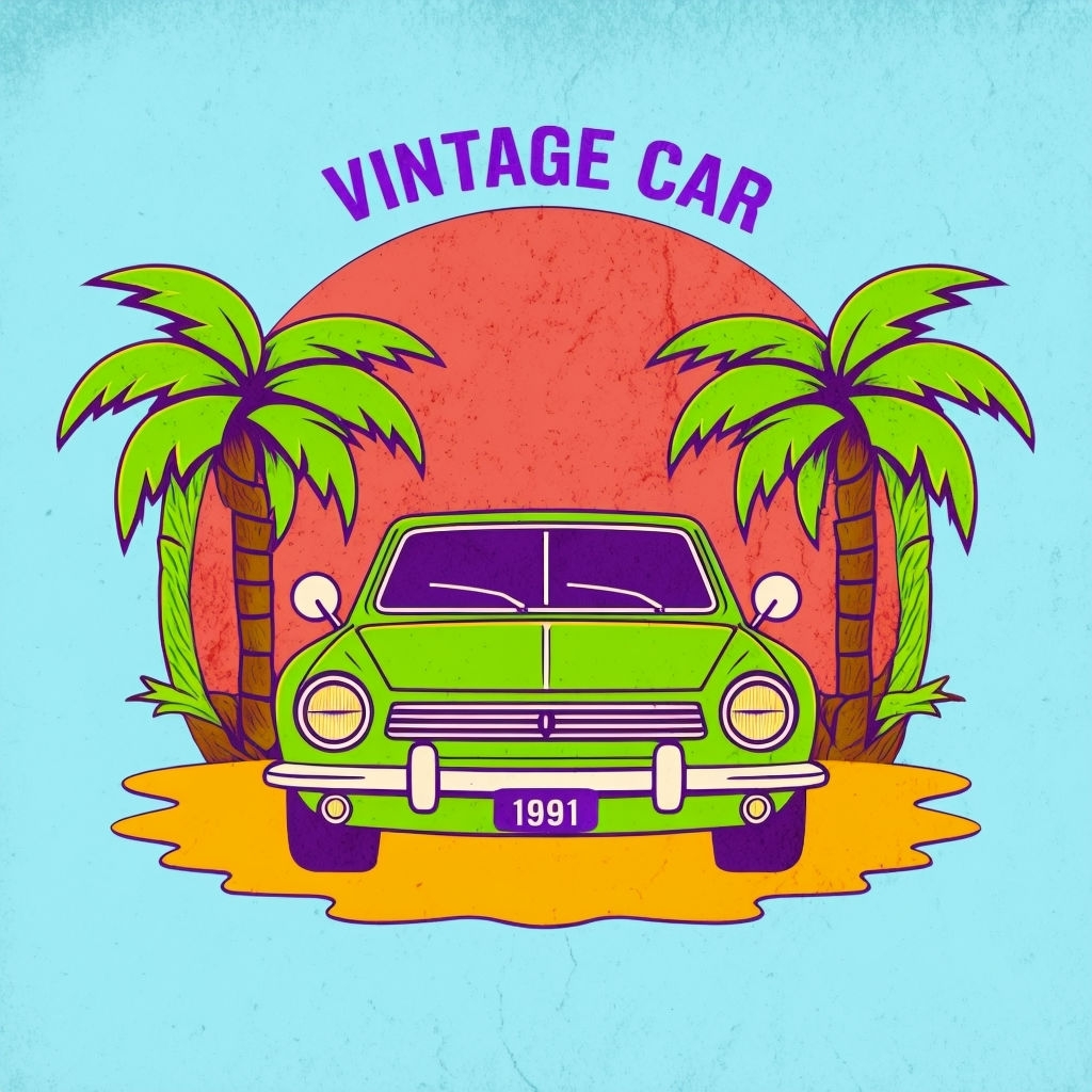 Retro Lime Green Vintage Car Cartoon T-Shirt