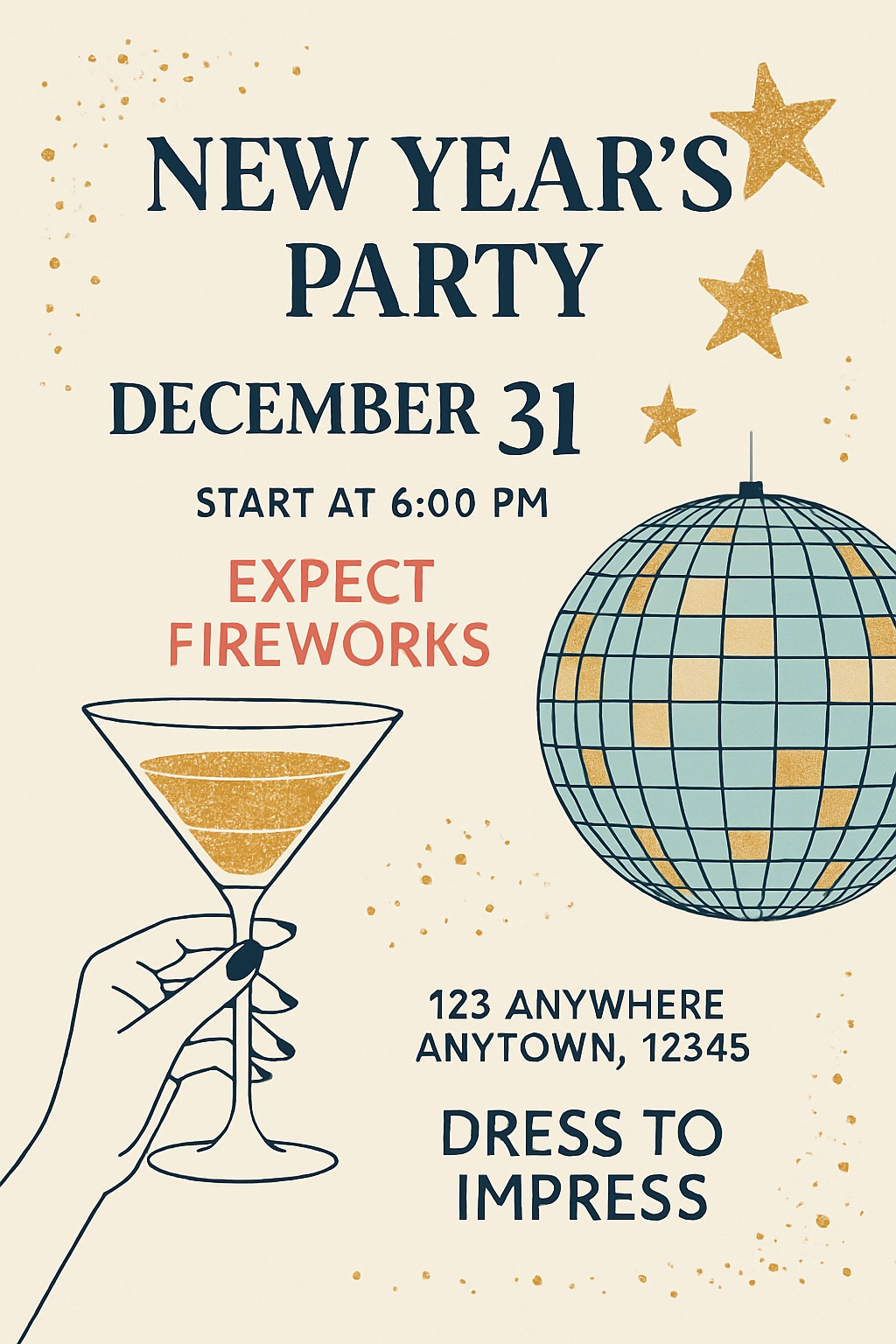 Festive New Year's Party Invitation with Elegant Design Card