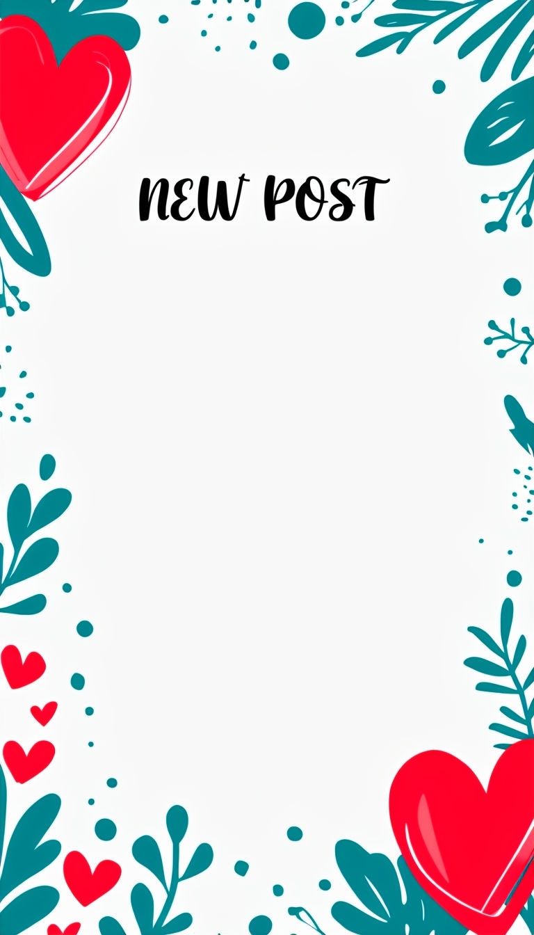 Minimalist NEW POST Graphic Design with Decorative Hearts Social Media Post
