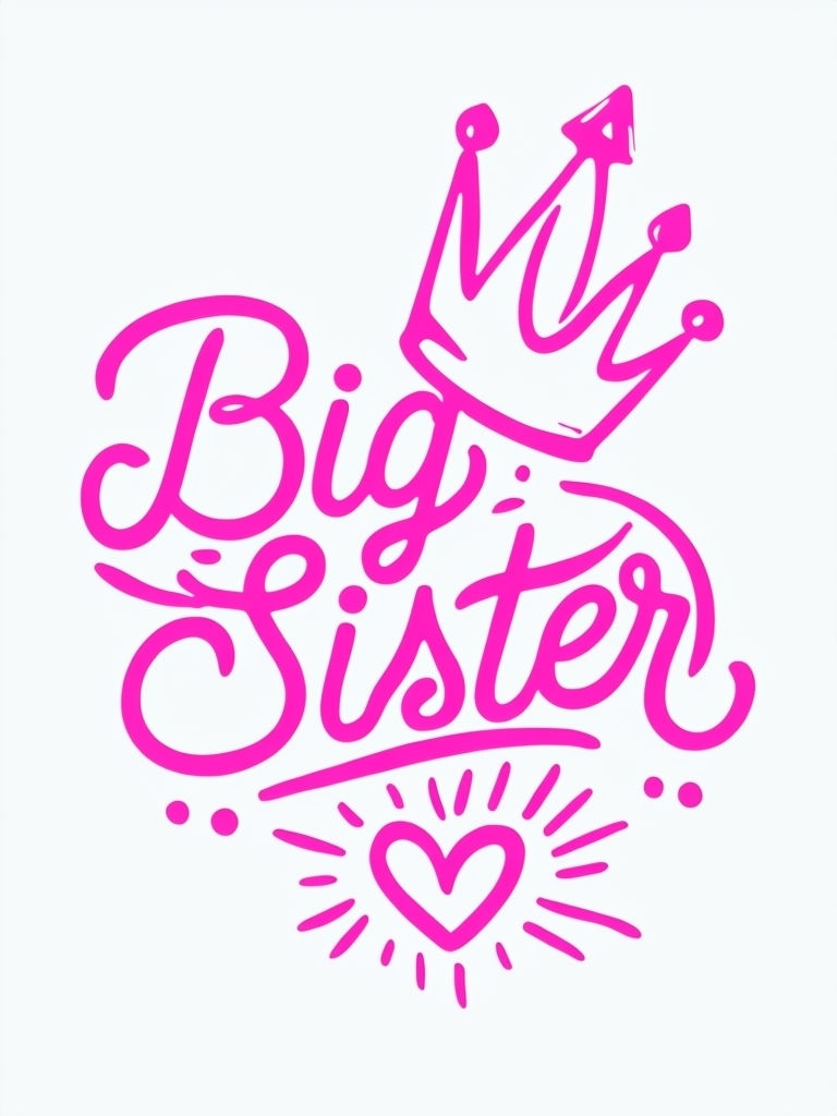 Vibrant Big Sister Hand-Drawn Design with Crown T-Shirt