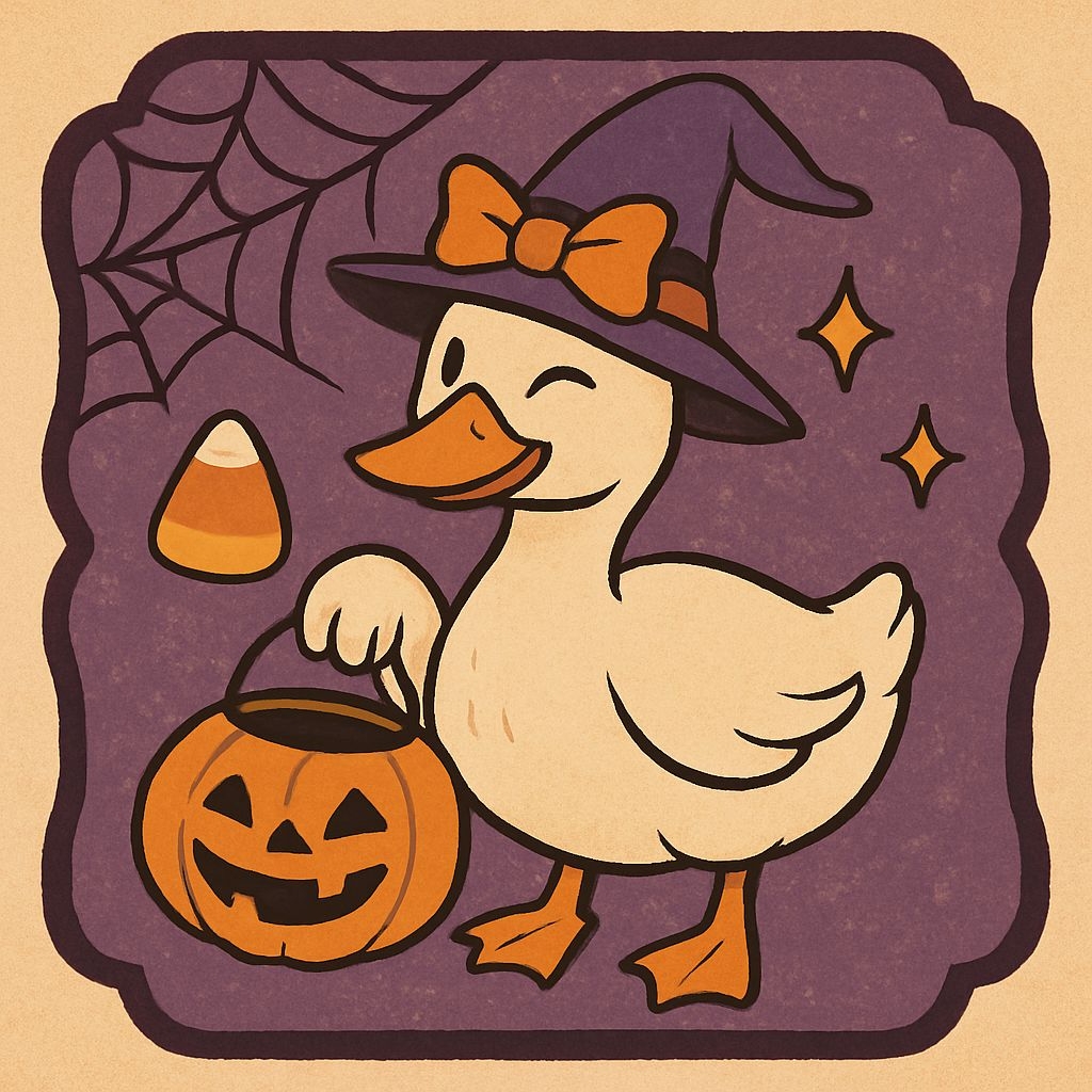 Cheerful Cartoon Halloween Duck with Pumpkin Bucket T-Shirt
