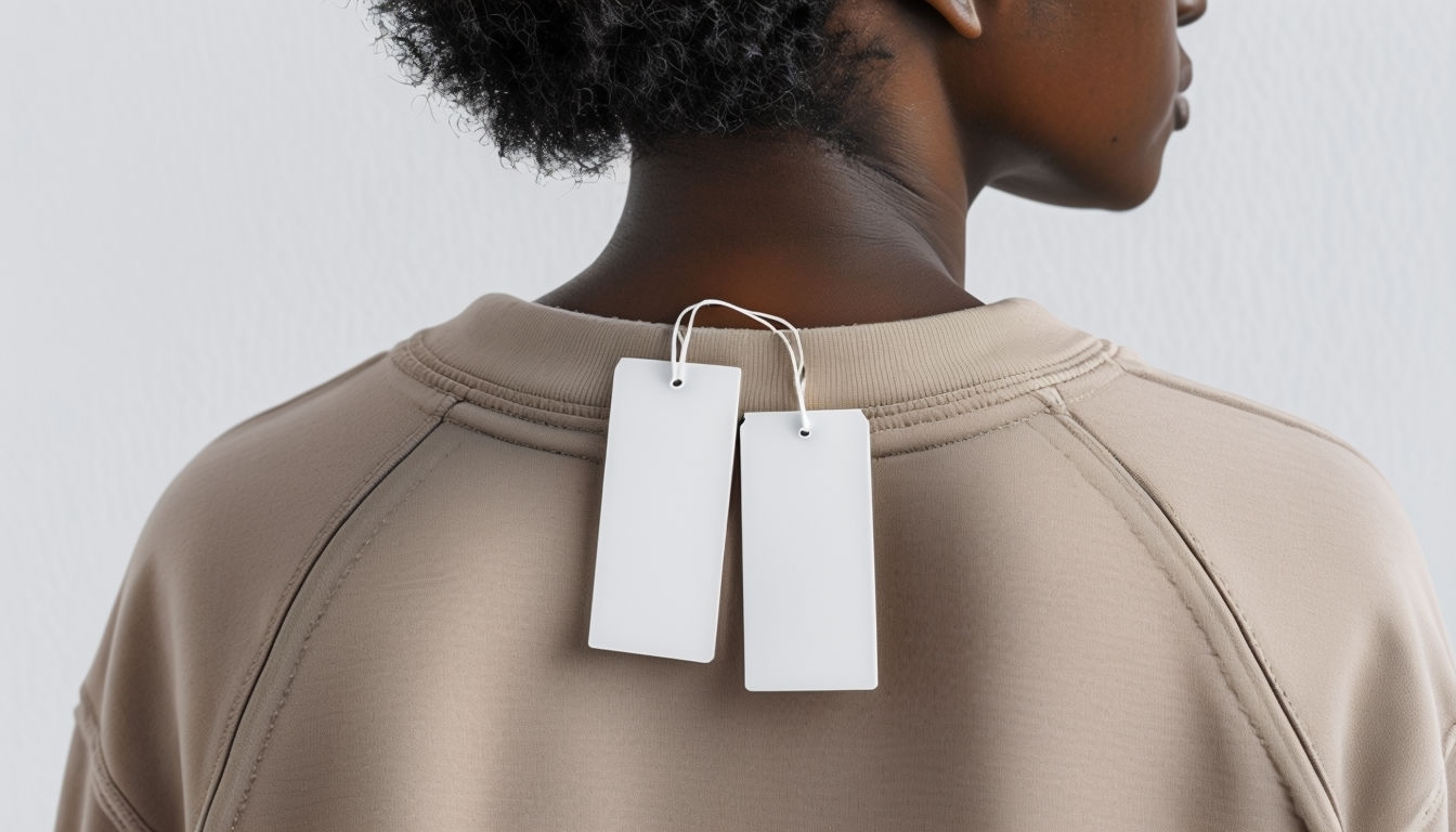 Close-Up Light Taupe Sweatshirt with Blank Tags Mockup