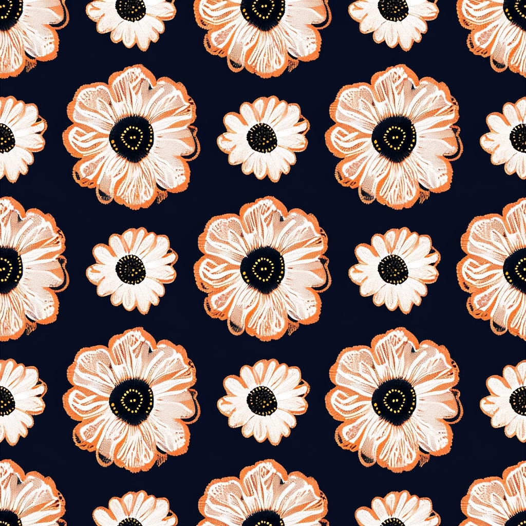 Symmetrical Floral Lace Pattern on Dark Navy Background Seamless Pattern