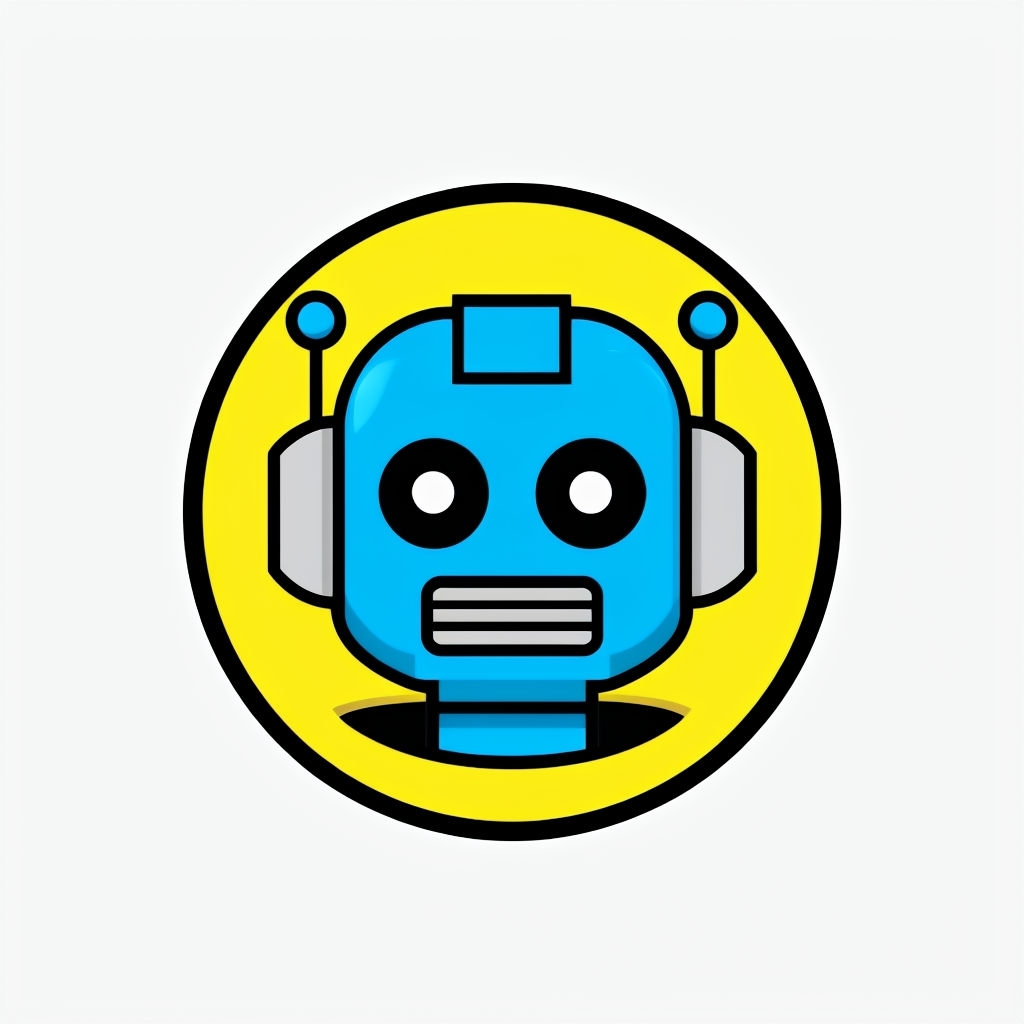 Friendly Robot Head Illustration in Bold Colors Sticker