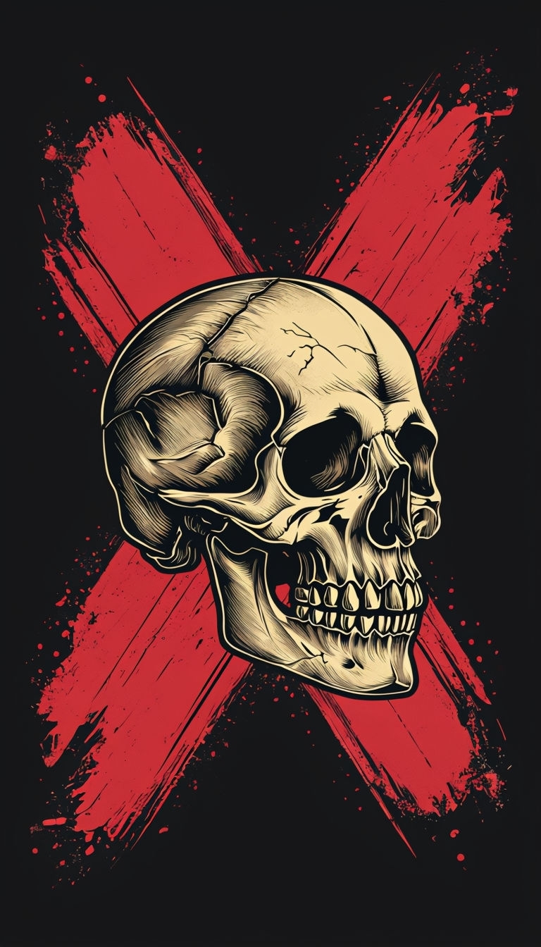 Intricate Skull Design with Red Brush Strokes Phone Case Cover