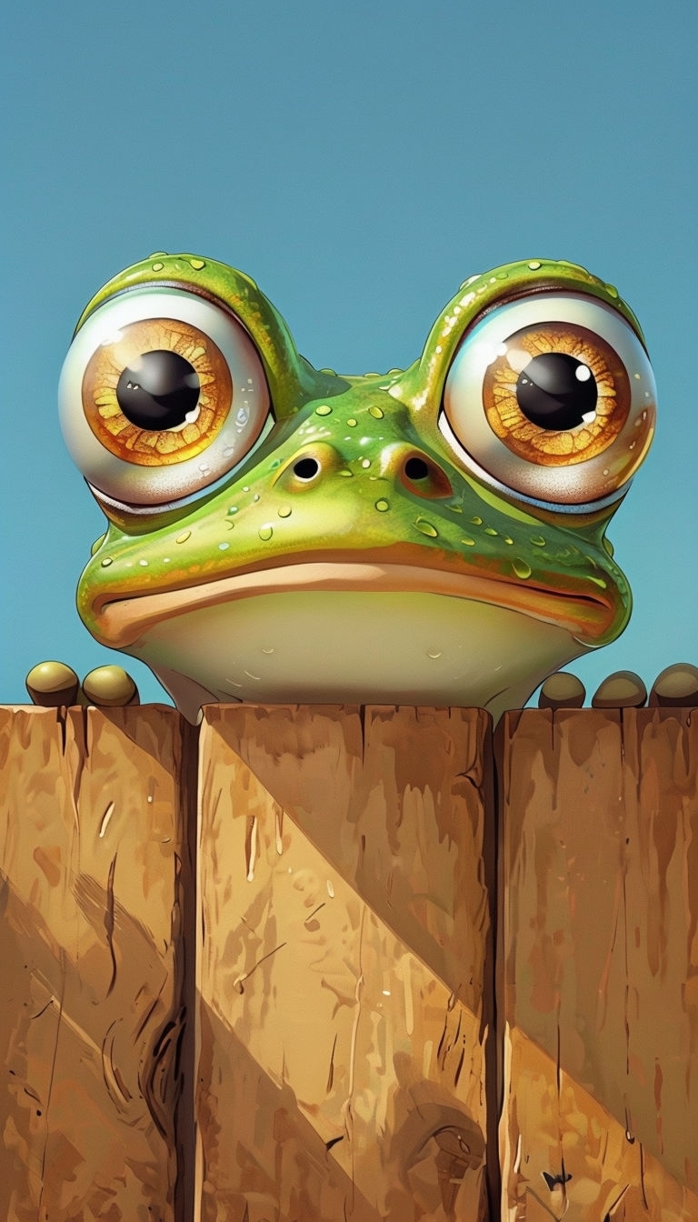 Whimsical Cartoon Green Frog with Large Eyes Mobile Wallpaper