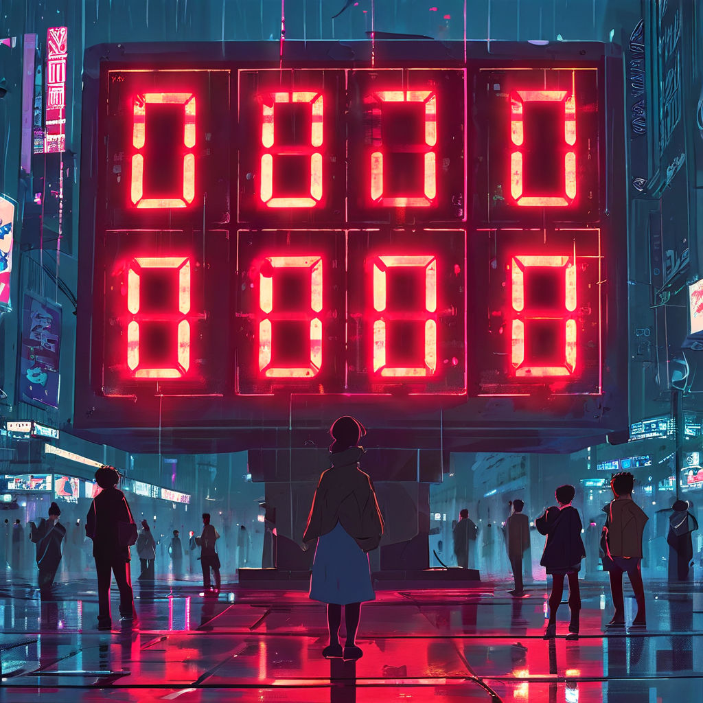 An ominous digital clock with glowing red numbers counting d... by 张 ...