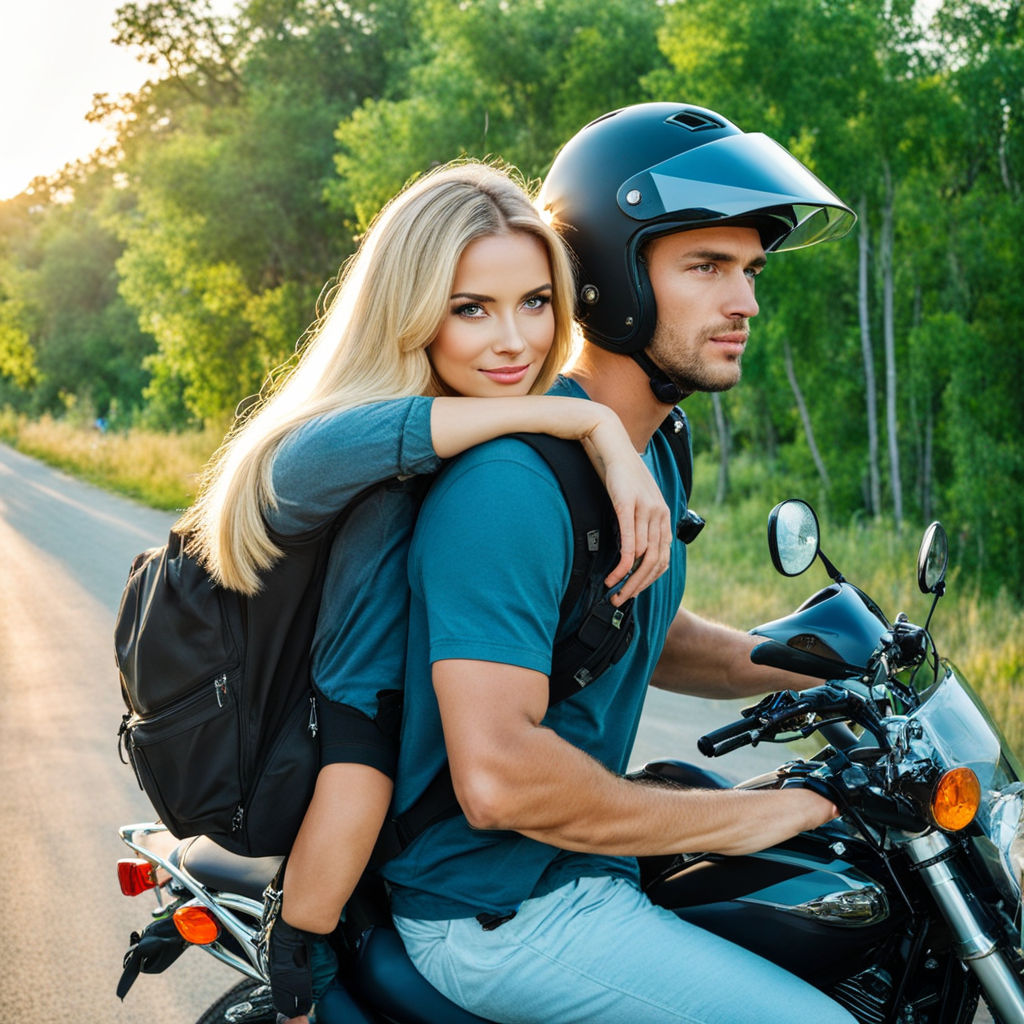 cool guy and hot girl riding motorcycle