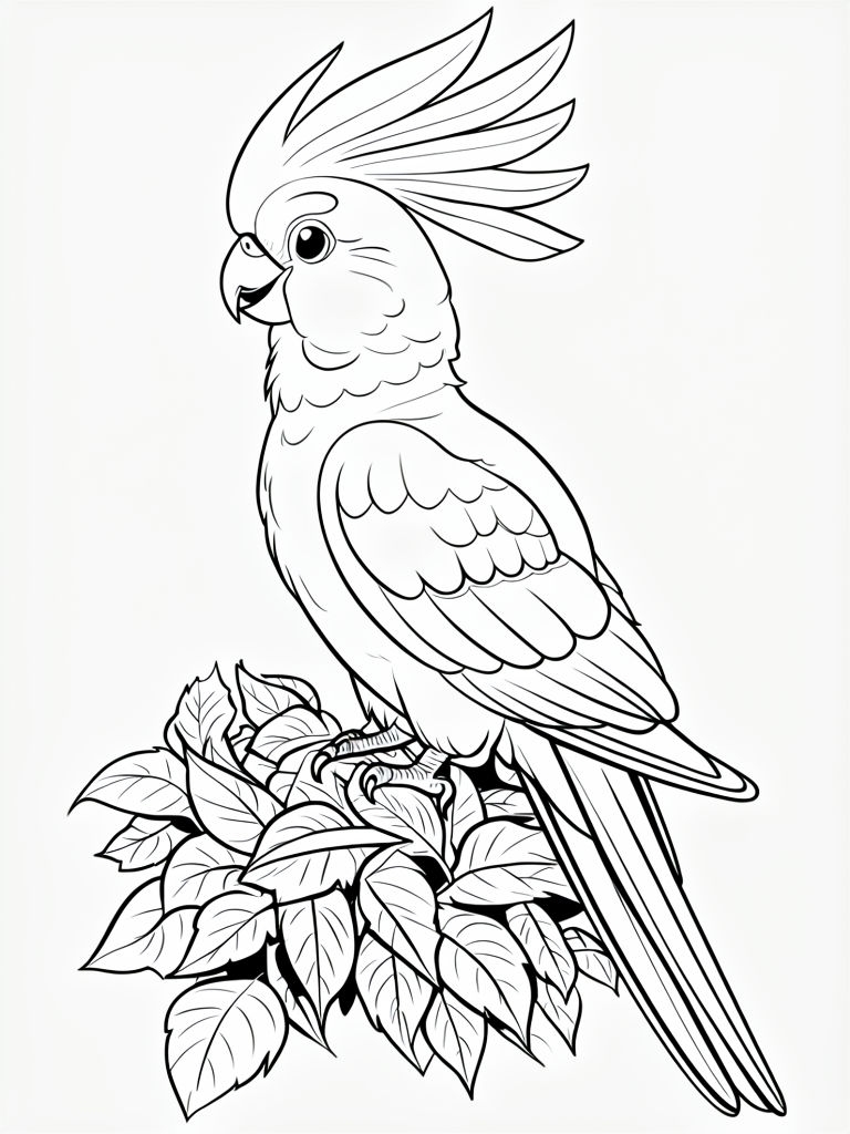Charming Cartoon Cockatoo Line Drawing for Coloring Book Pages