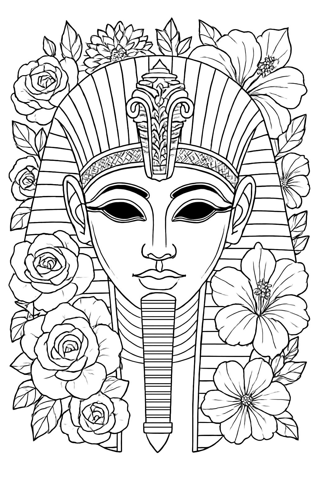 Intricate Ancient Egyptian Pharaoh Face Line Art Coloring Page