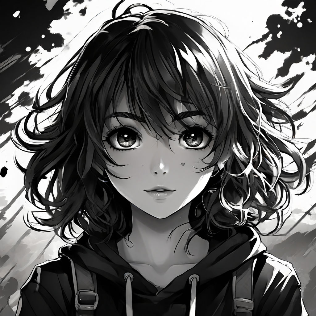 black and white anime sketch closeup