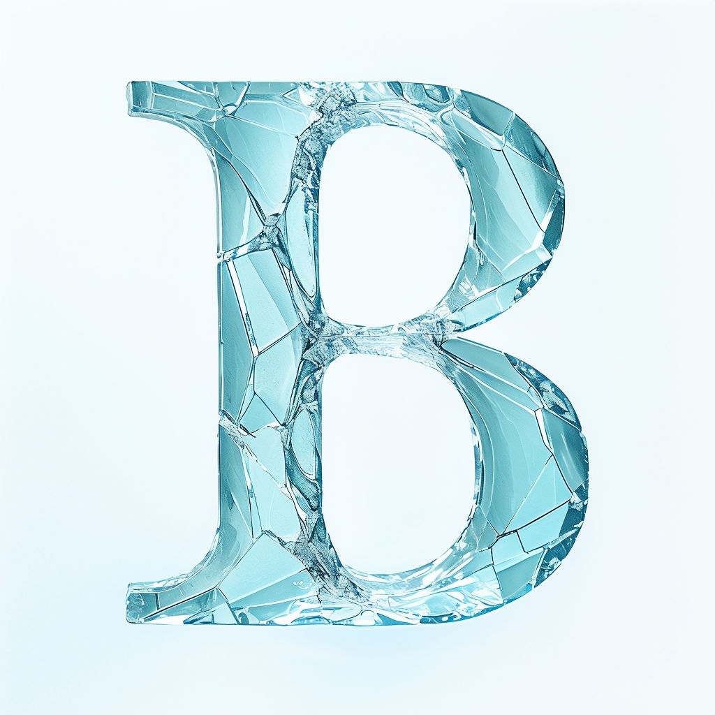 Elegant Ice Blue Glass Letter B Monogram Design