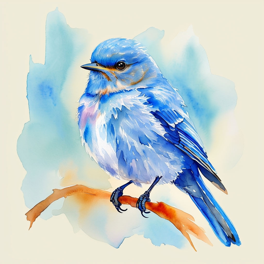 Solitary Bluebird Watercolor Painting for Tranquil Mug